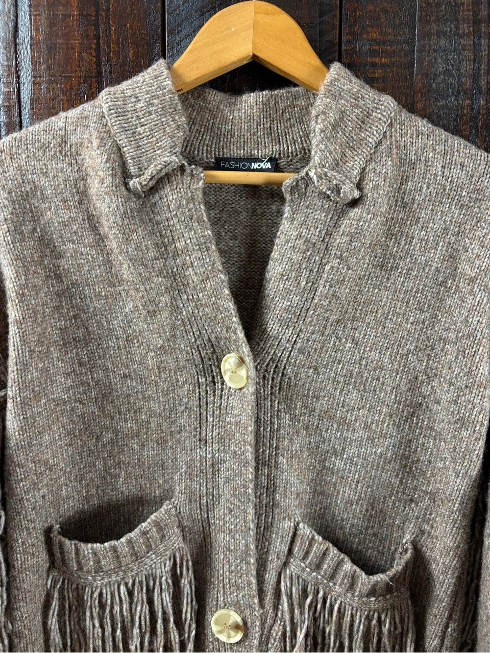 FashionNova Southwestern Fringe Long Cardigan Sweater - Taupe
